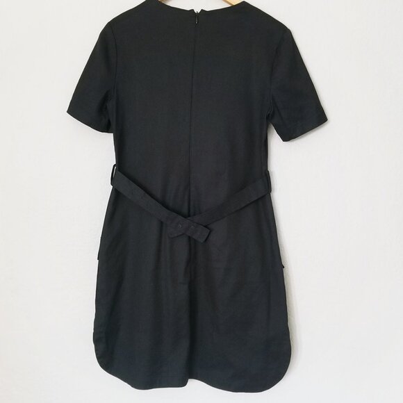 A.L.C. Linen Blend Twist Belted Mini Shift Dress 8 Short Sleeve Black Pocket LBD - Picture 3 of 15
